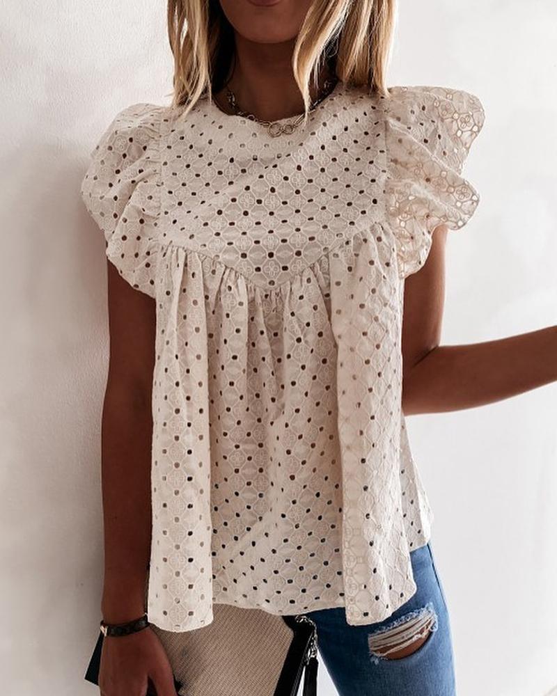 

Hollow Out Flutter Sleeve Blouse, Apricot