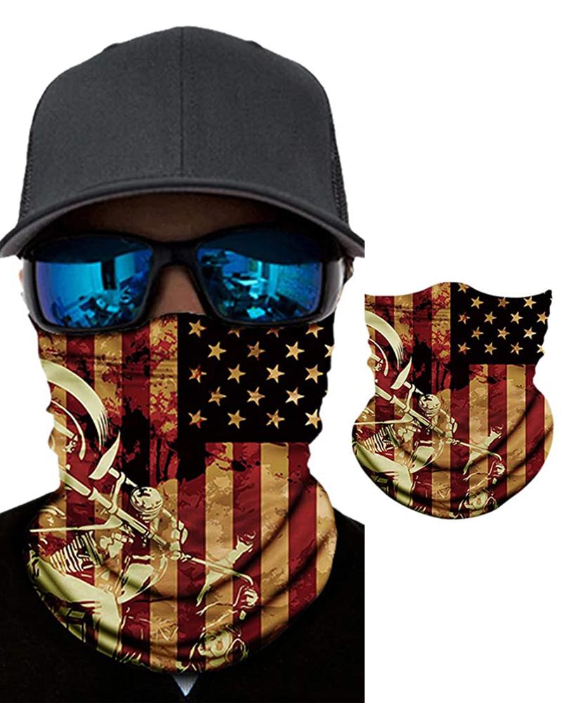 

American Flag Print Breathable Face Bandana Magic Scarf Headwrap Balaclava, Orange