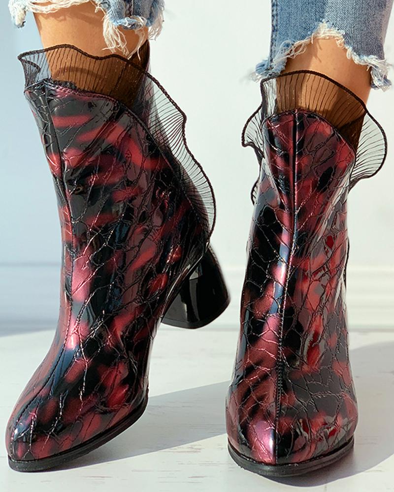 

Colorblock Mesh Trim Chunky Boots, Red