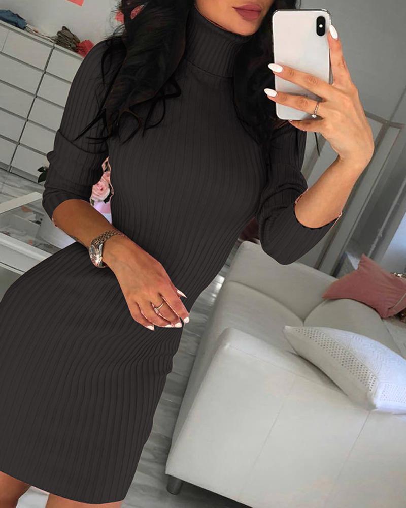 

Long Sleeve High Neck Sweater Dress, Black