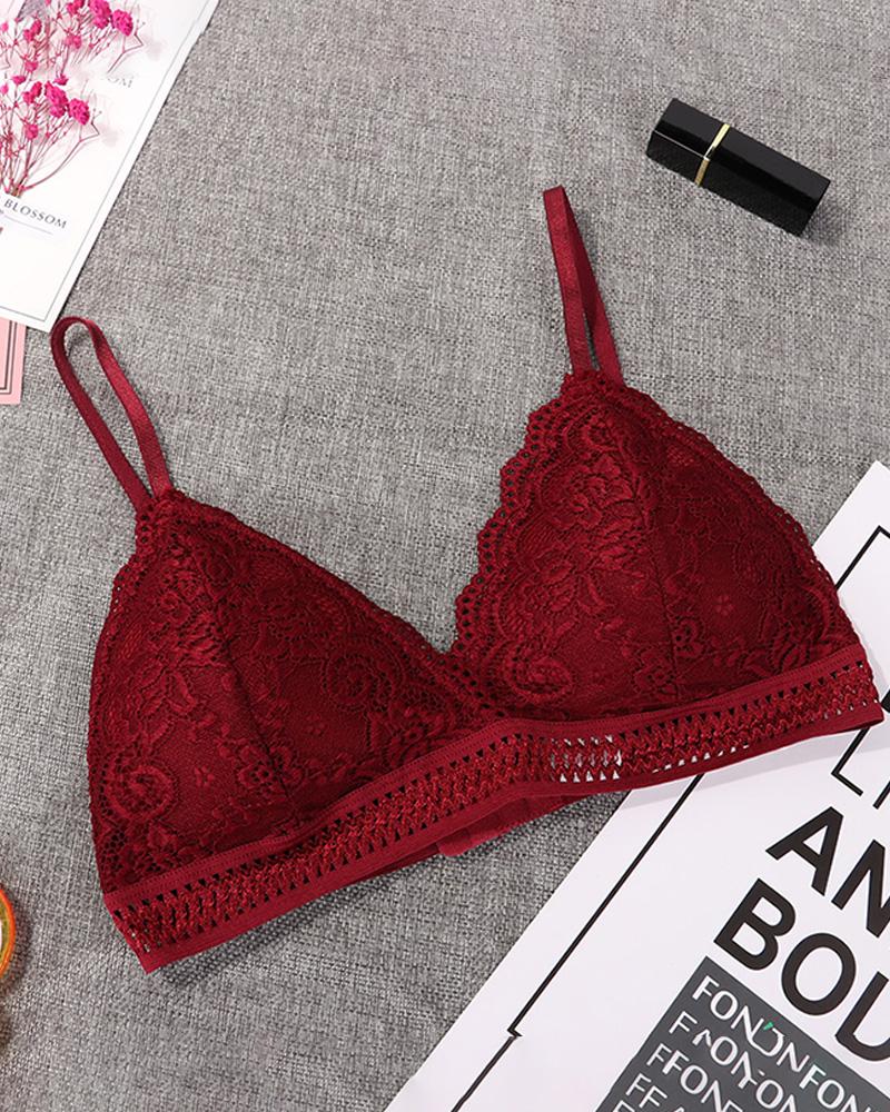

Spaghetti Strap Floral Lace Bra, Wine red