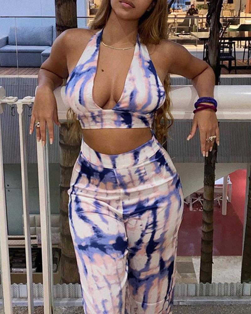

Tie Dye Sleeveless Tanks With Skinny Yoga Pants Suit Sets, Multicolor