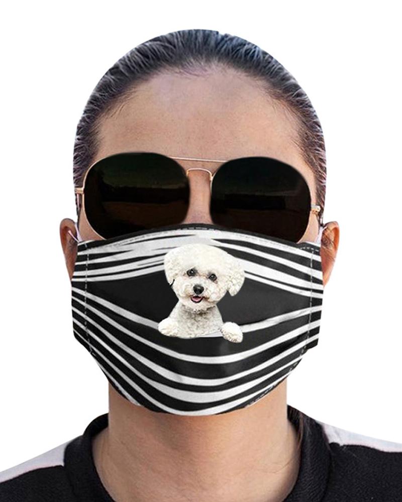

Striped Dog Print Breathable Face Mask With 1PCS Filter, Style4