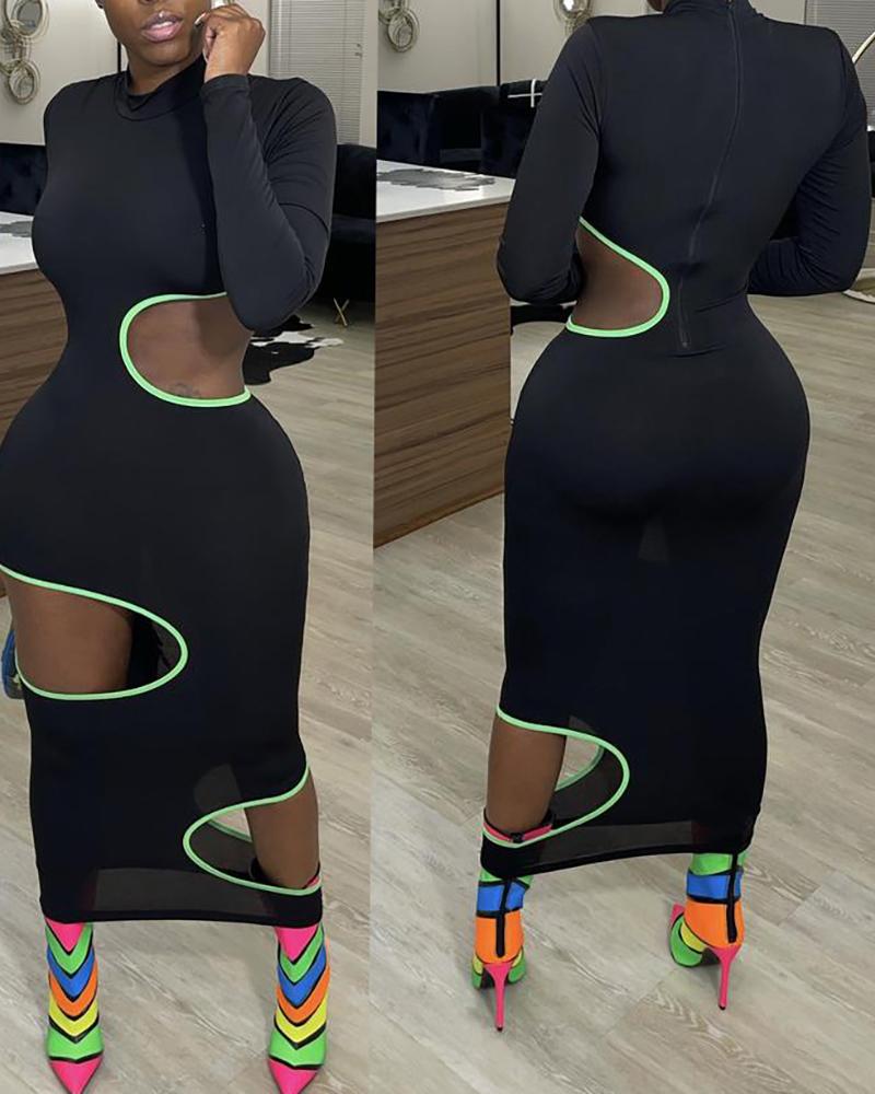

Colorblock Cutout Long Sleeve Maxi Dress, Black