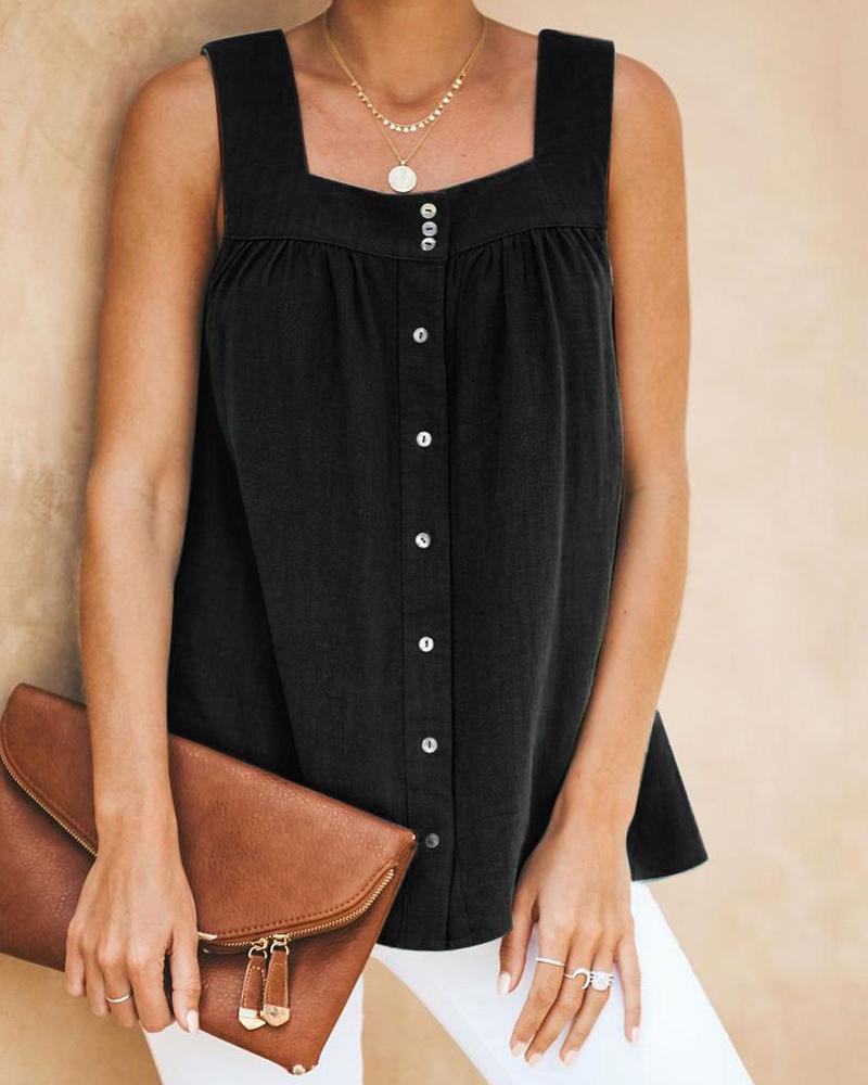 

Button Detail Tank Top, Black
