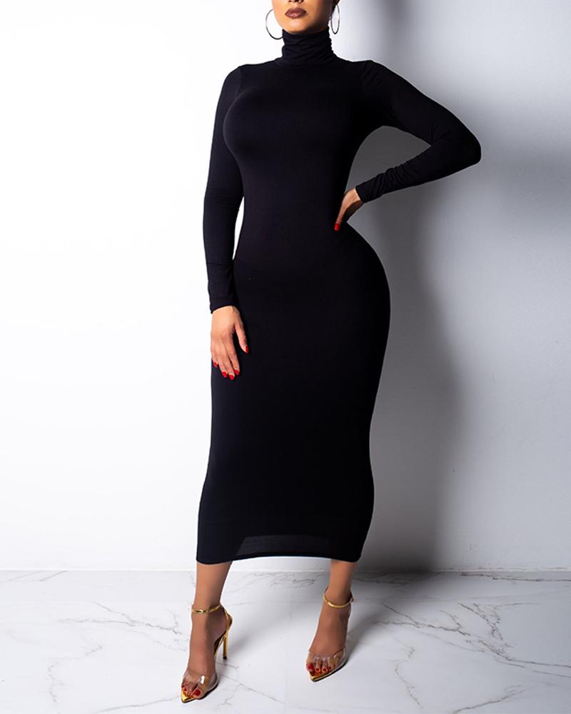 high neck bodycon midi dress