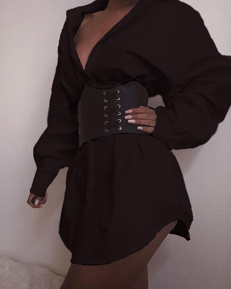 

Long Sleeve Casaul Women Shirt Dress, Black