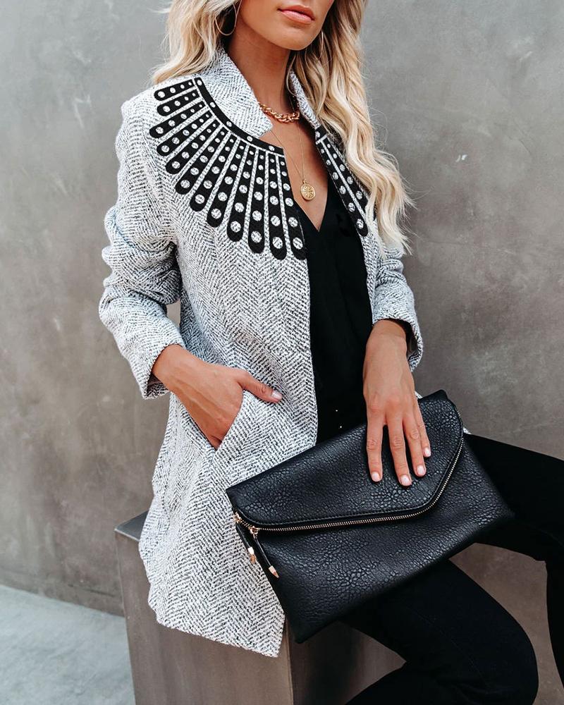 

Colorblock Pocket Design Long Sleeve Coat, Gray