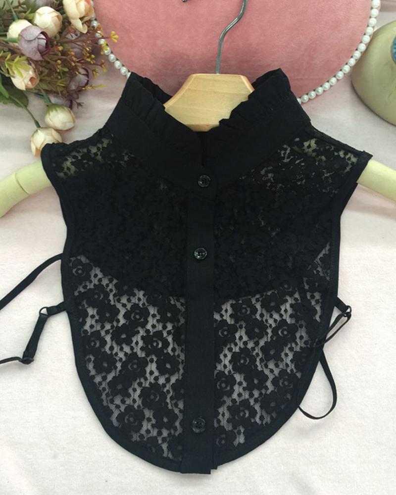 

Lace Buttoned Half Shirt False Collar, Black