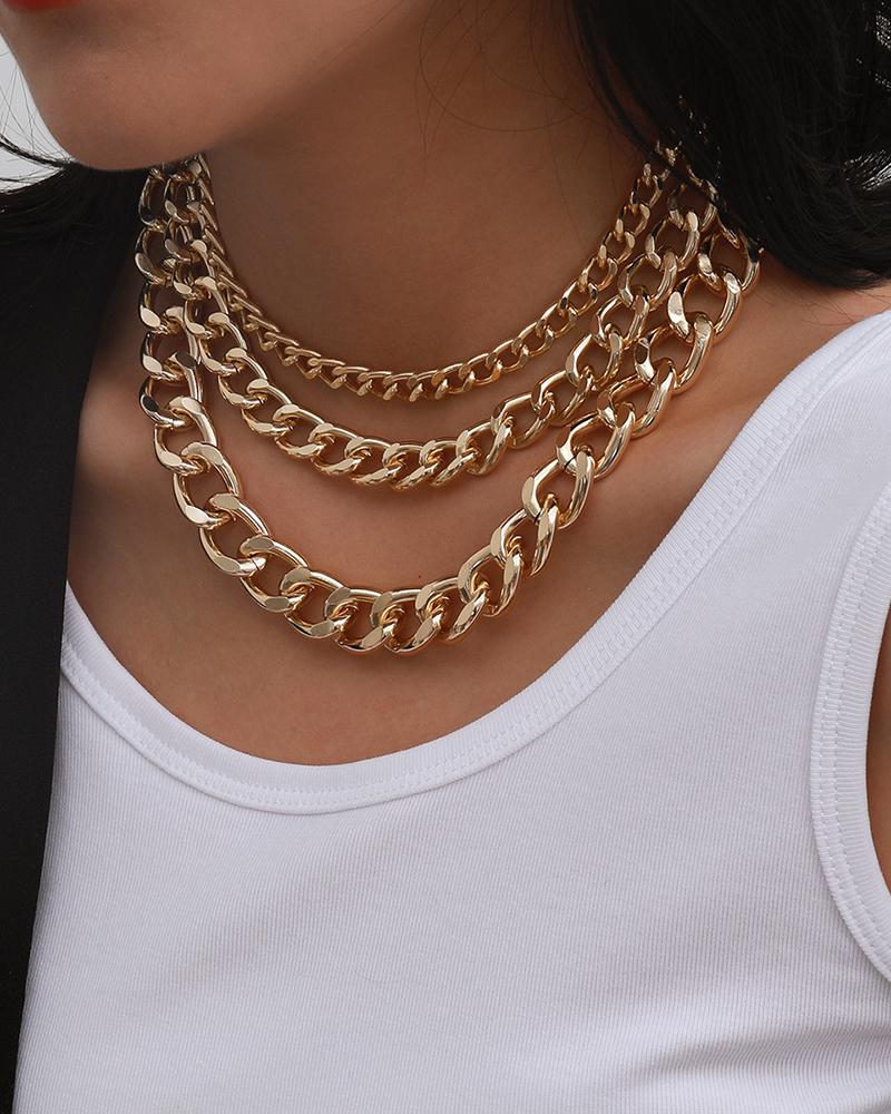 

Layered Simple Chain Necklace, Gold