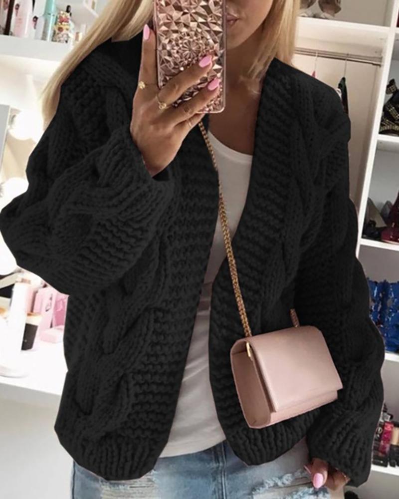 

Braided Long Sleeve Knit Cardigan, Black