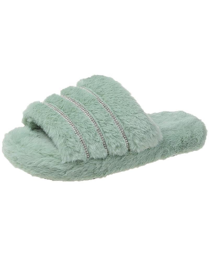 

Studded Plain / Tie Dye Print Fluffy Slippers, Green