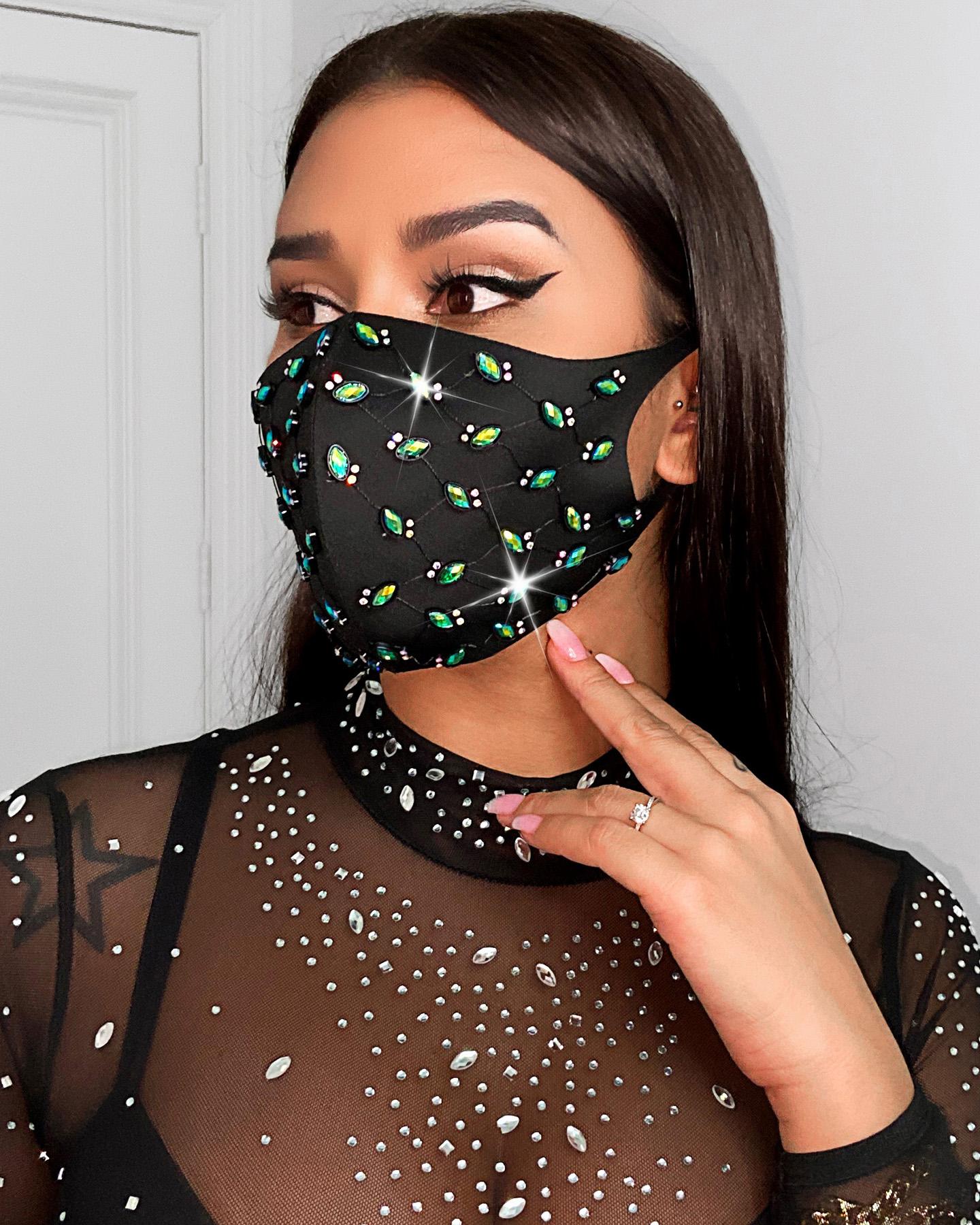 

Diamante Glitter Breathable Ear Loop Mouth Mask Reusable, Black