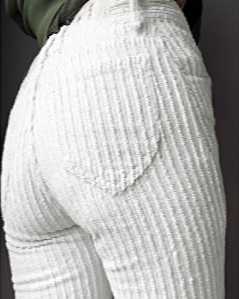 

High Waist Pocket Design Skinny Pants, White