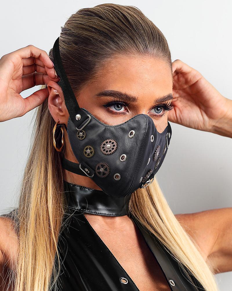 

Breathable Gearwheel Punk Leather Motorcycle Biker Cyclin Face Mask, Black