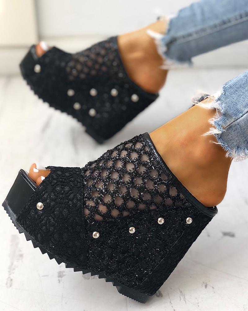 mesh hollow out platform wedge sandals