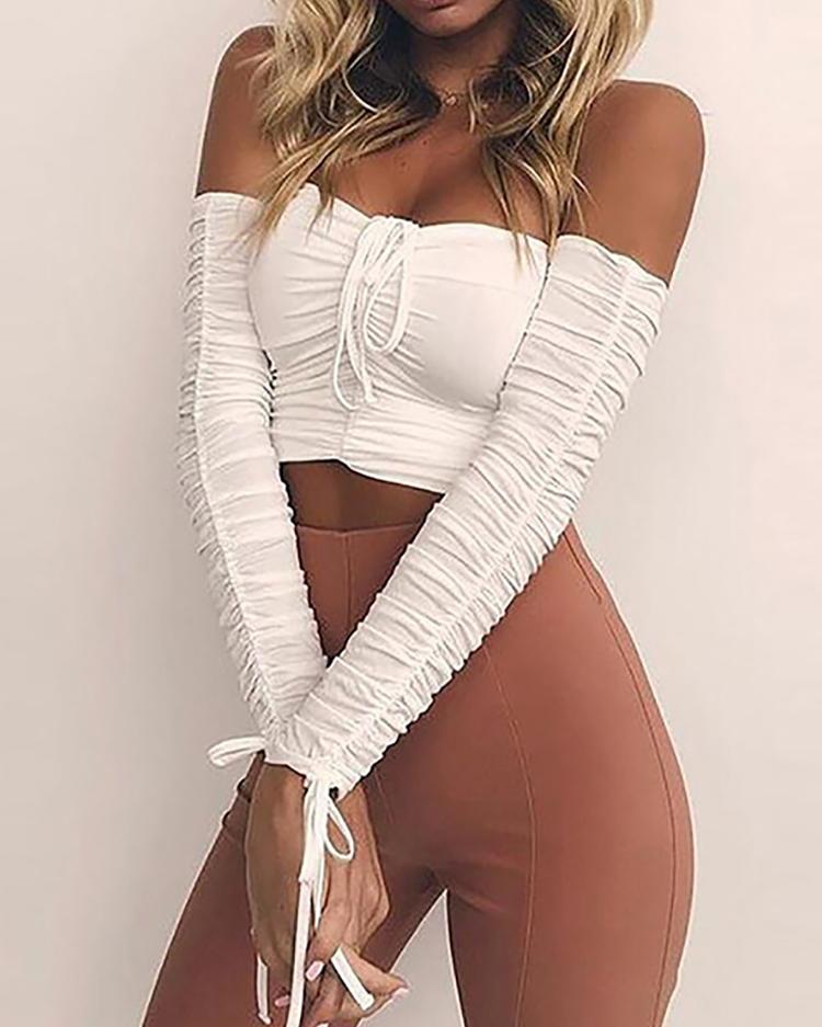 Sexy Shirring Midriff Crop Top Online. Discover hottest trend fashion at