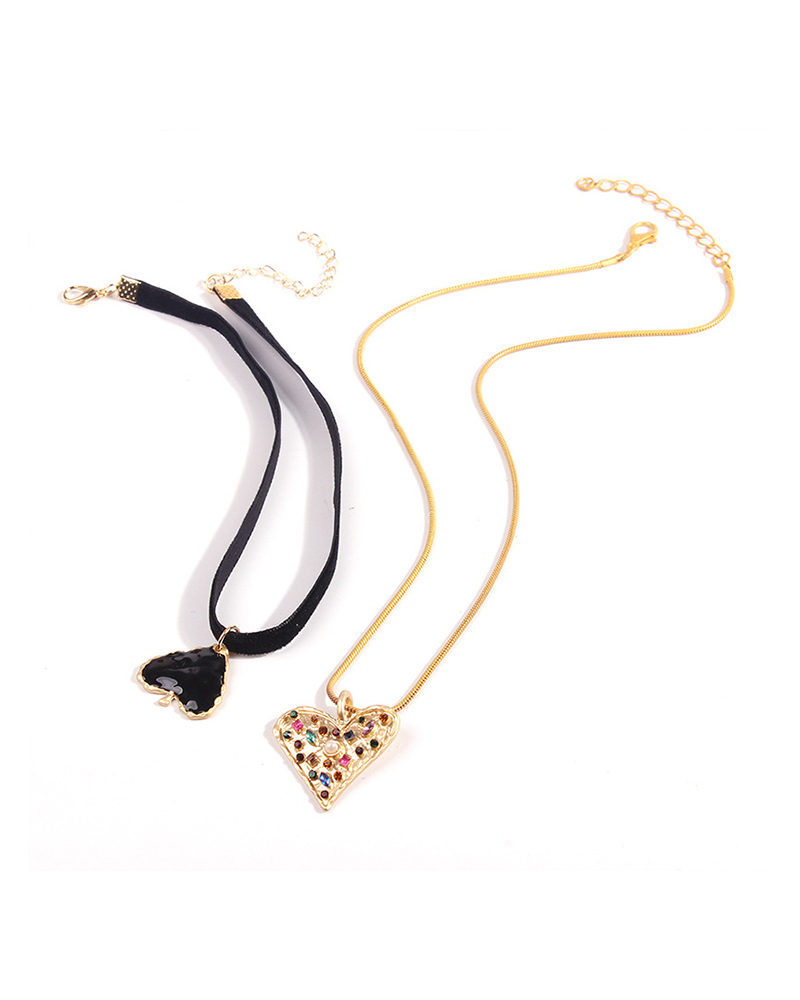 

2PCS Double Heart Pattern Studded Pendant Necklace, Multicolor