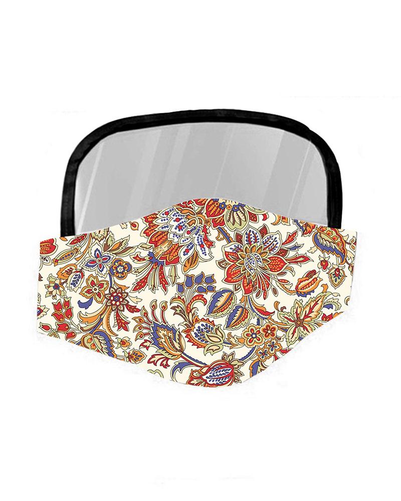 

Floral Print Breathable Mouth Mask With Eyes Shield, Red