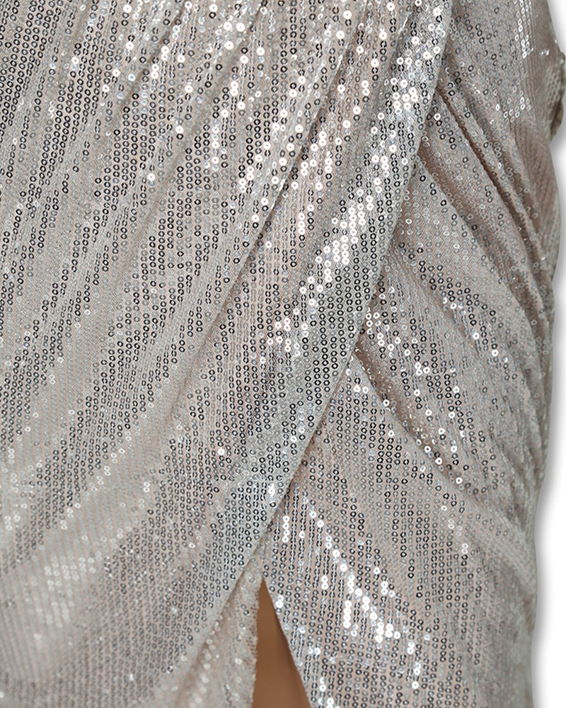 sequins wrapped ruched irregular dresses