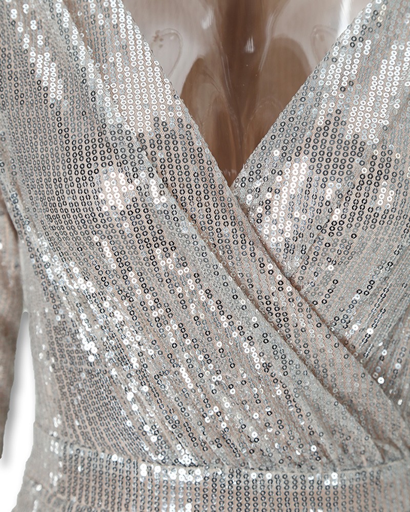 wrap ruched sequin dress