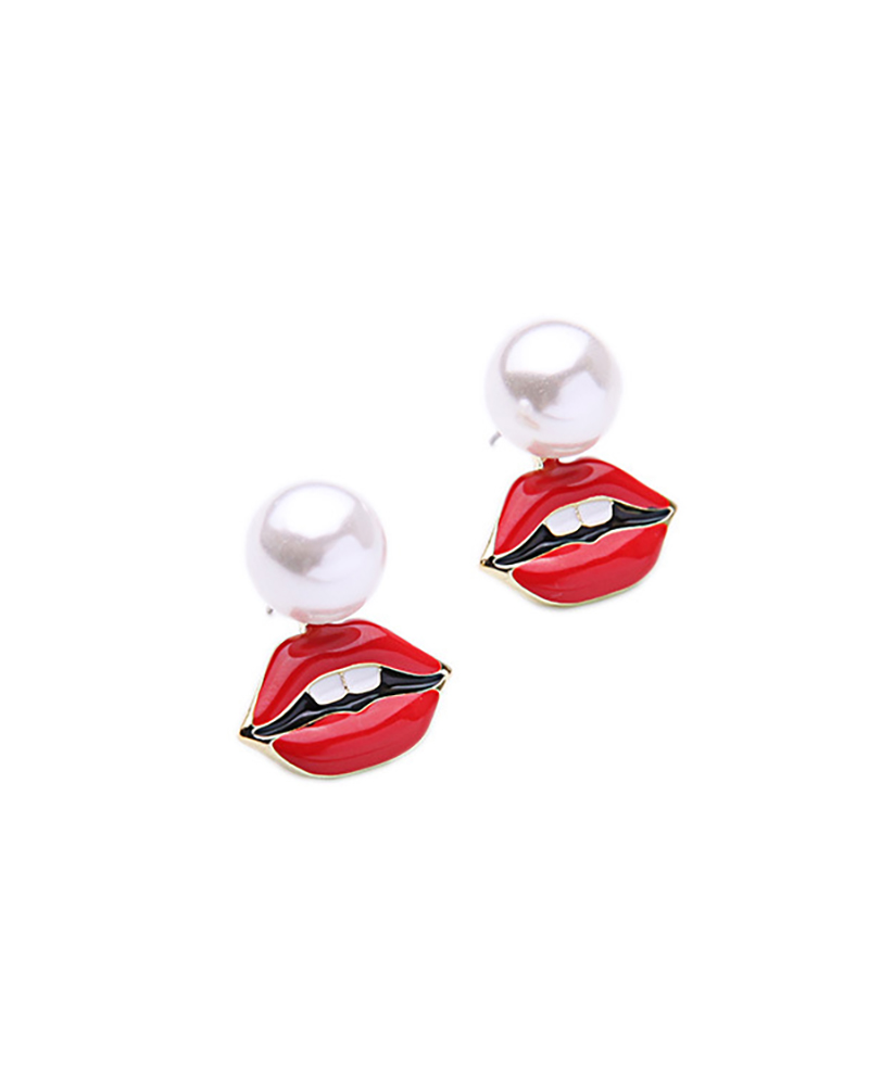 

Pearl Lip Pattern Drop Earrings, Red