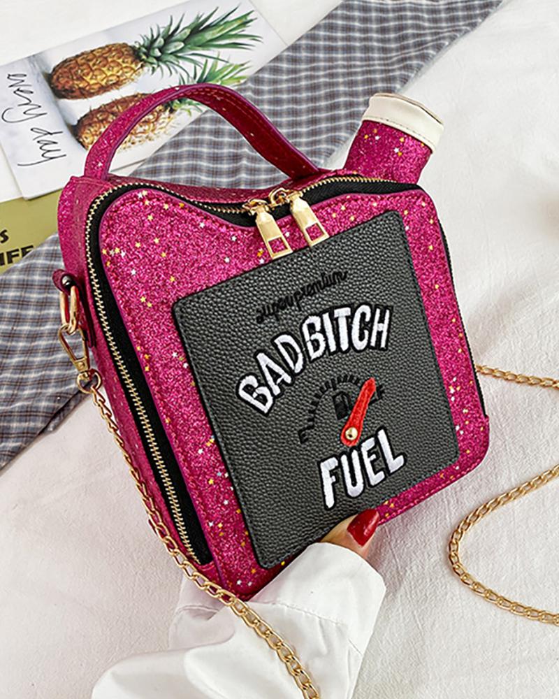 

Oilcan Shaped Letter Embroidery Crossbody Bag, Hot pink