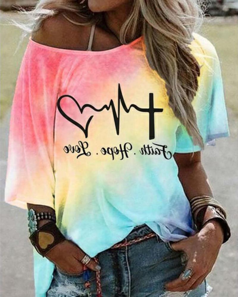 

Tie Dye Letter Print Short Sleeve T-shirt, Pink