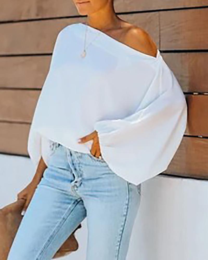 

Lantern Sleeve Plain Casual Blouse, White
