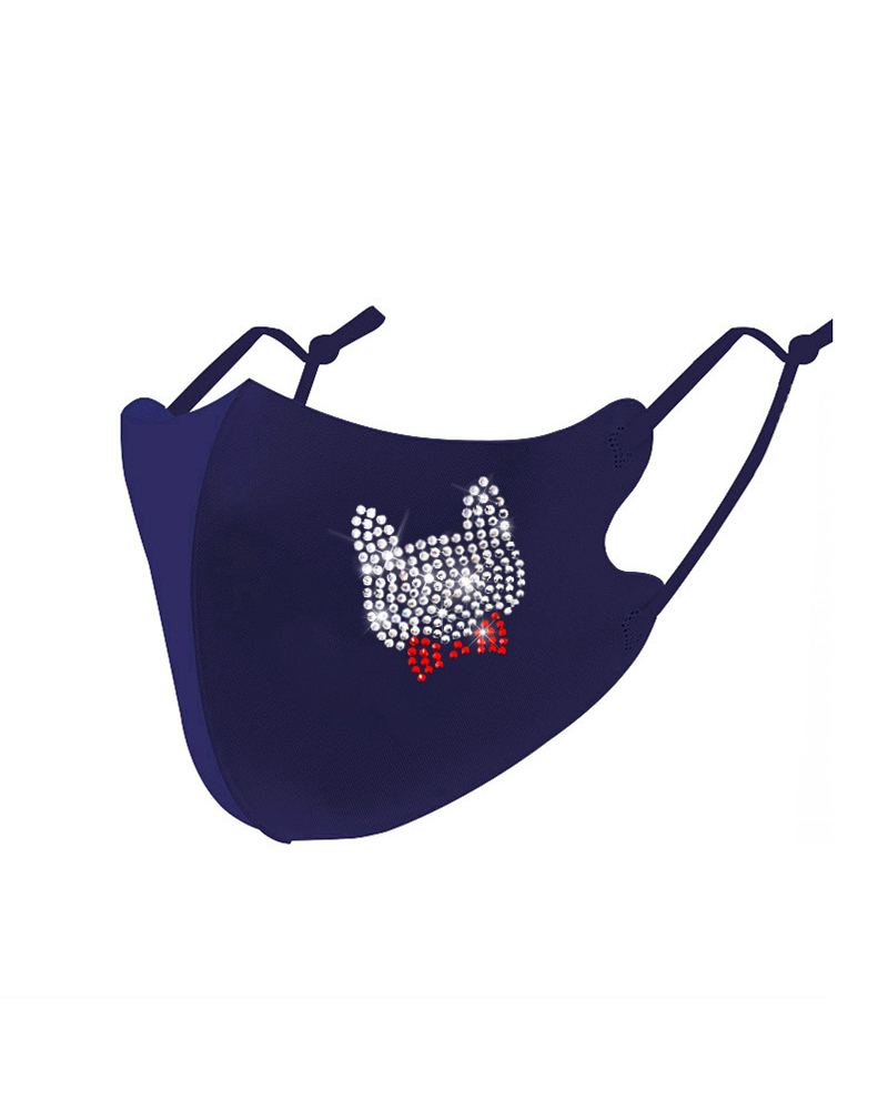 

Cat Pattern Studded Breathable Face Mask, Dark blue