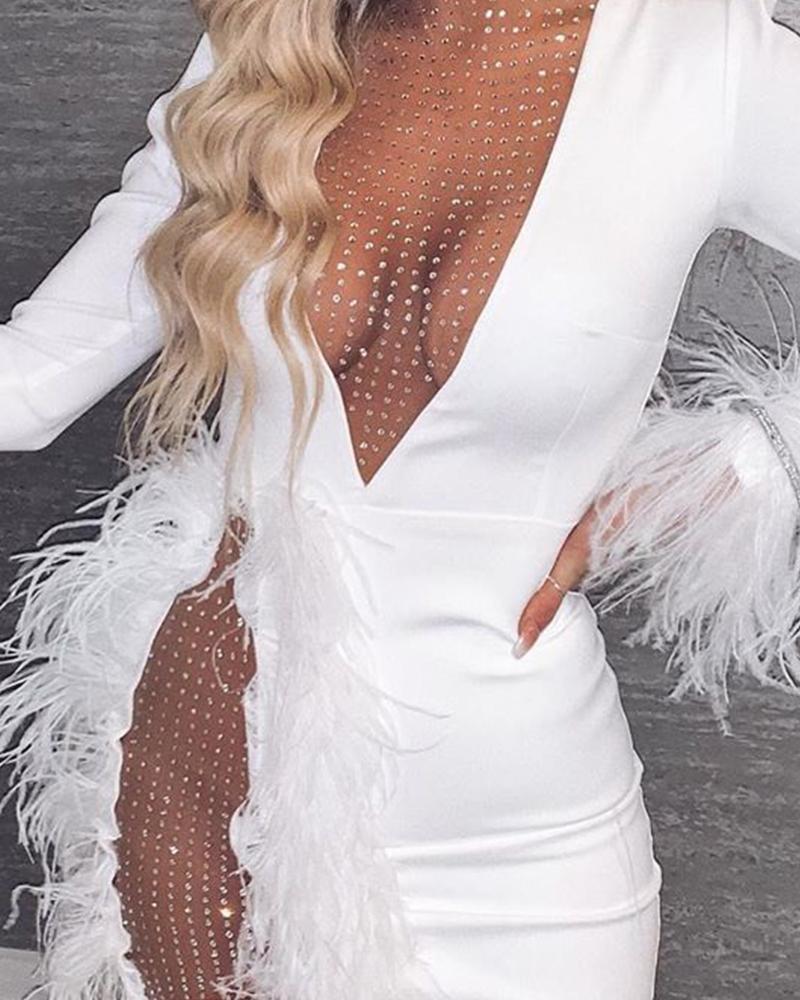 white sequin feather dress