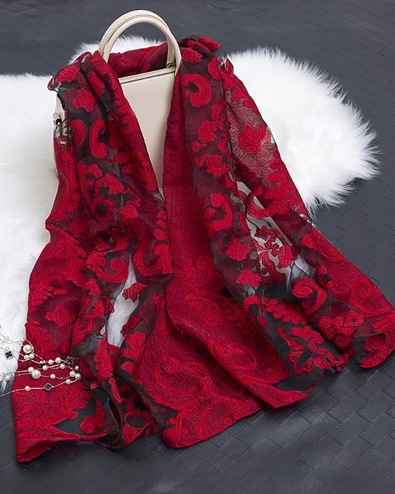

Graphic Pattern Mesh Scarf, Red