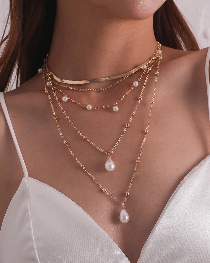 

Fashion Beaded Layered Pendant Necklace, Gold