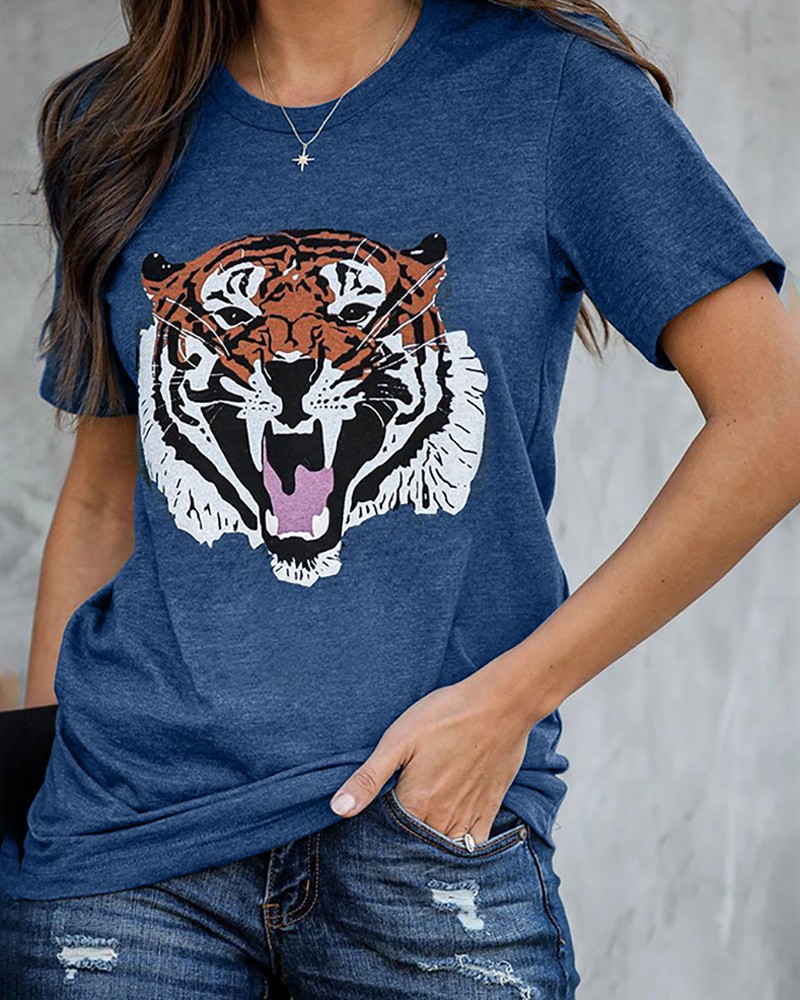 Tiger Print Short Sleeve Casual T-shirt