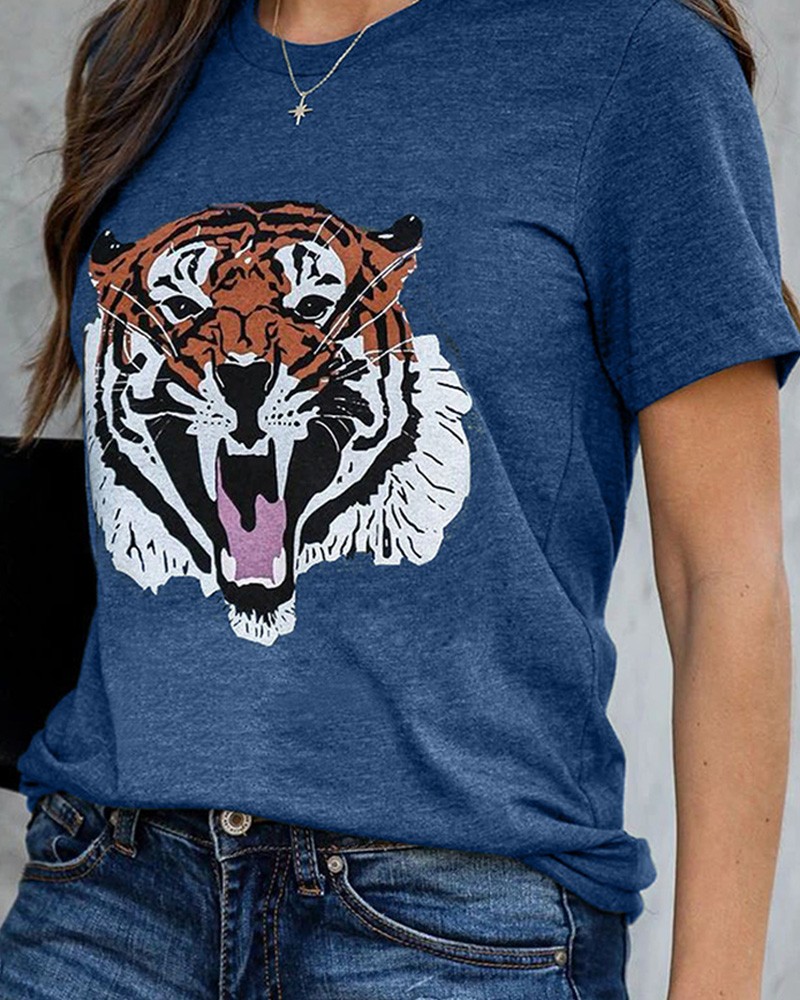Tiger Print Short Sleeve Casual Tshirt