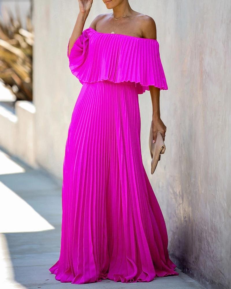 

Off Shoulder Pleating Maxi Dress, Hot pink