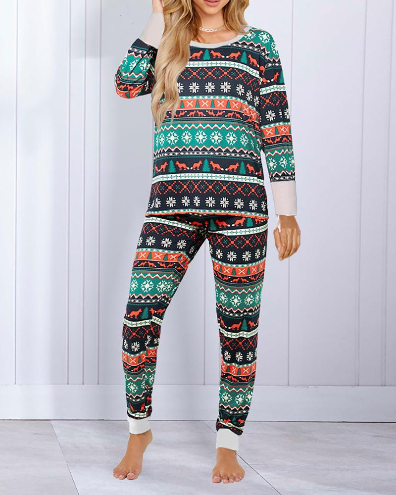 

Christmas Mixed Print Long Sleeve Pajama Set, Multicolor