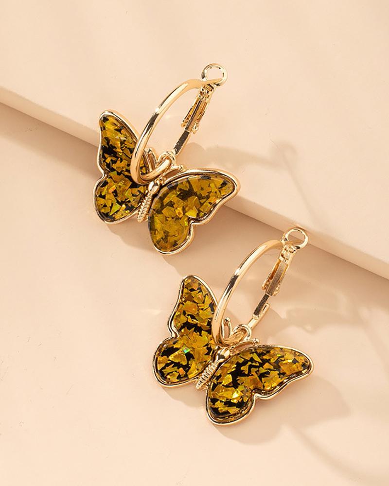 

1Pair Colorful Butterfly Small Hoop Earrings, Yellow