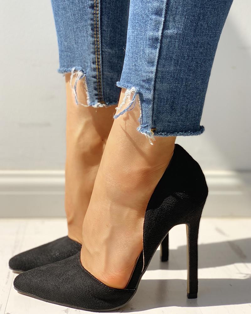 

Suede Pointed Toe Thin Heels, Black