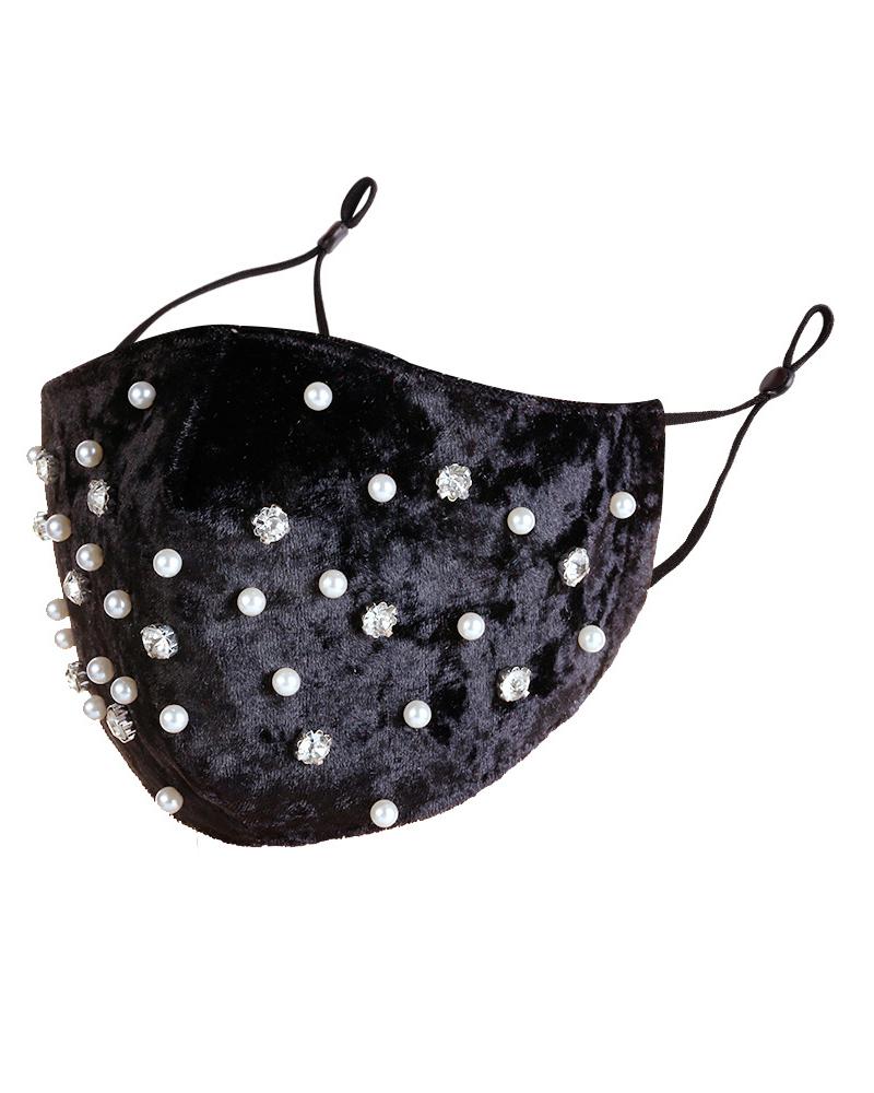 

Studded Beaded Velvet Breathable Face Mask, Black