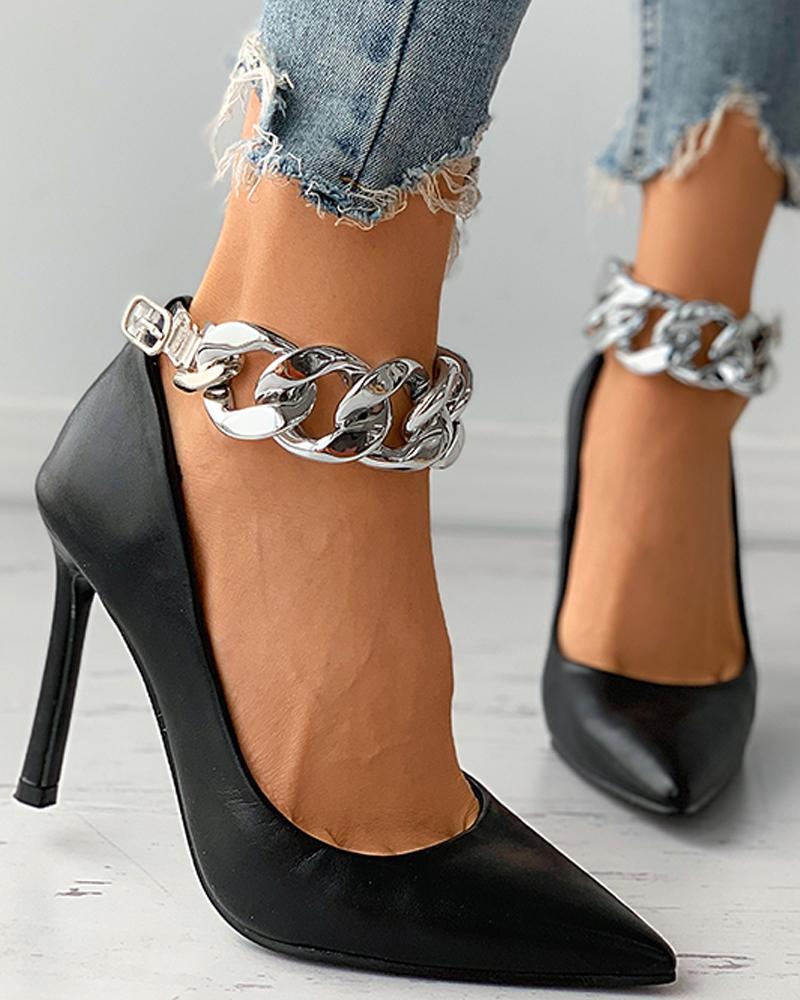 

Chain Strap Pointed Toe Stiletto Heel, Black