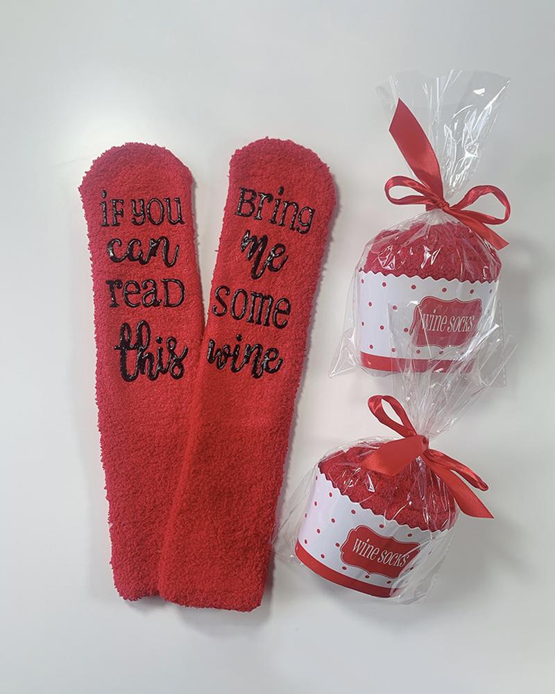

Funny Letter Print Crew Socks, Red