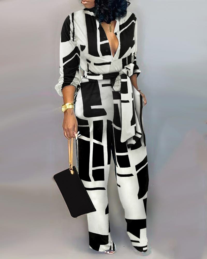 Black&White Colorblocked Knotted Jumpsuit