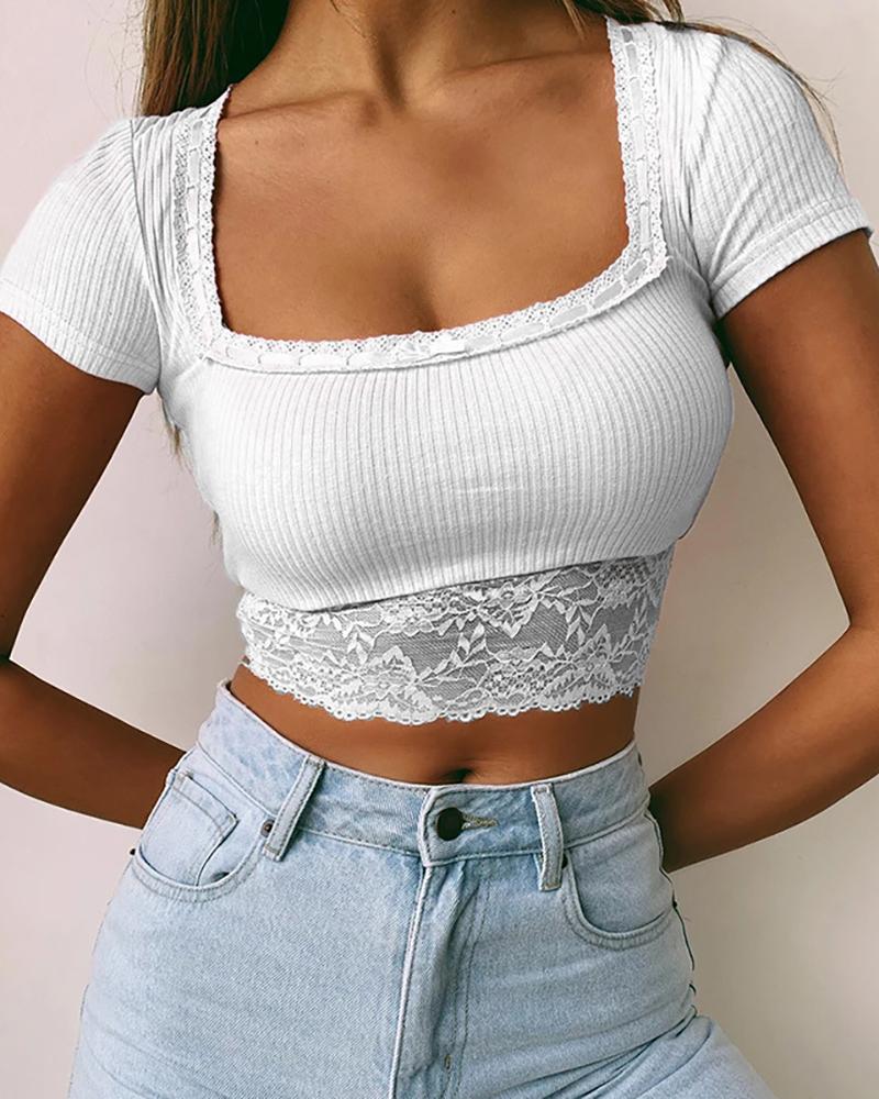 

Crochet Lace Trim Bowkont Crop Top, White