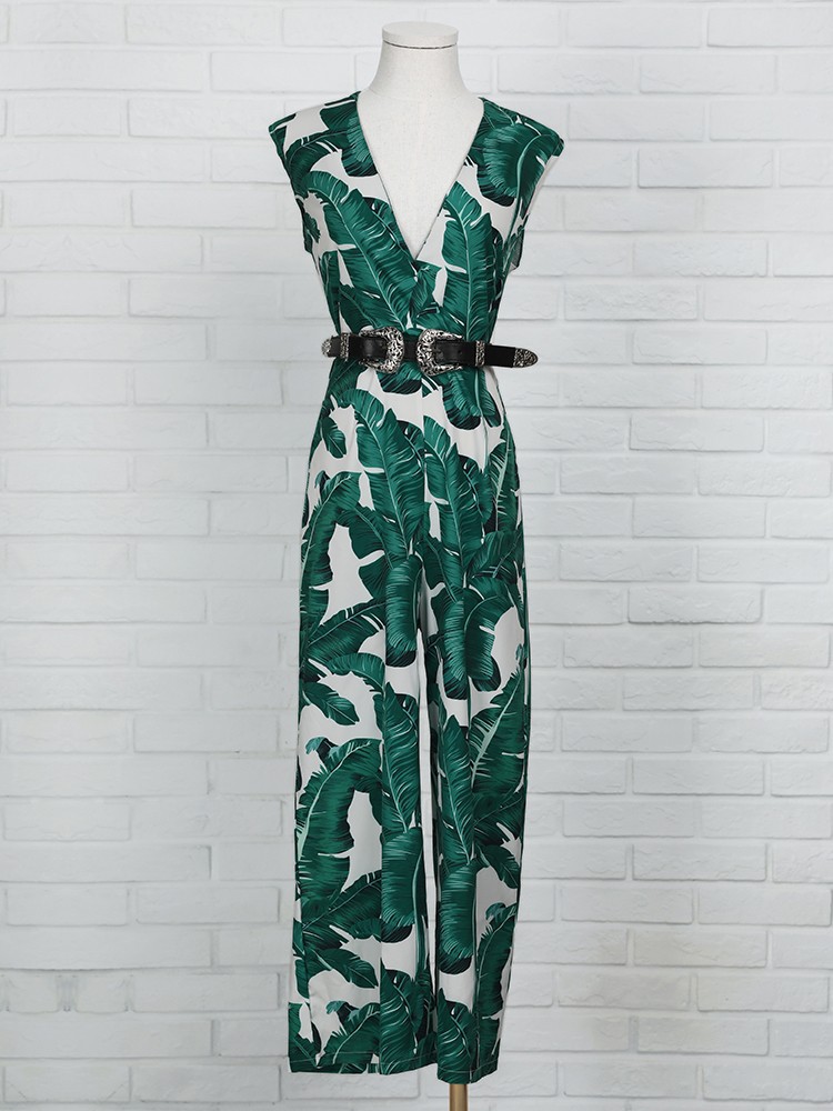 palm leaf print jumpsuit