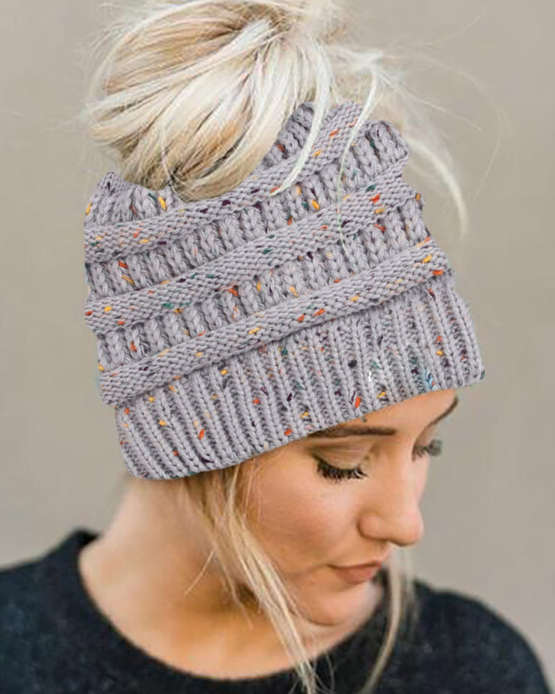 

Warm Knit Colorblock Beanie, Gray