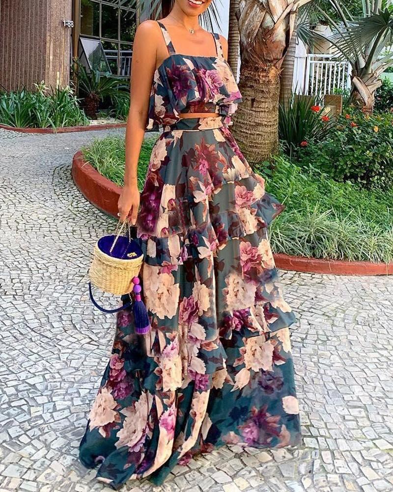 floral maxi skirt set