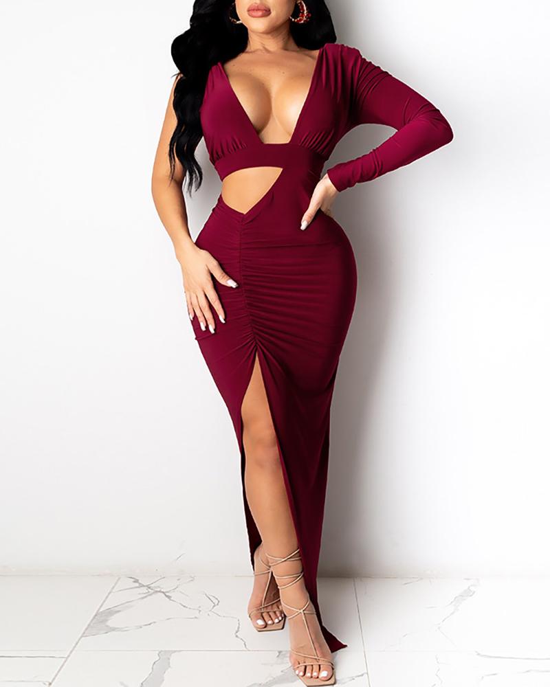 

Cutout High Slit Party Dress, Wine red