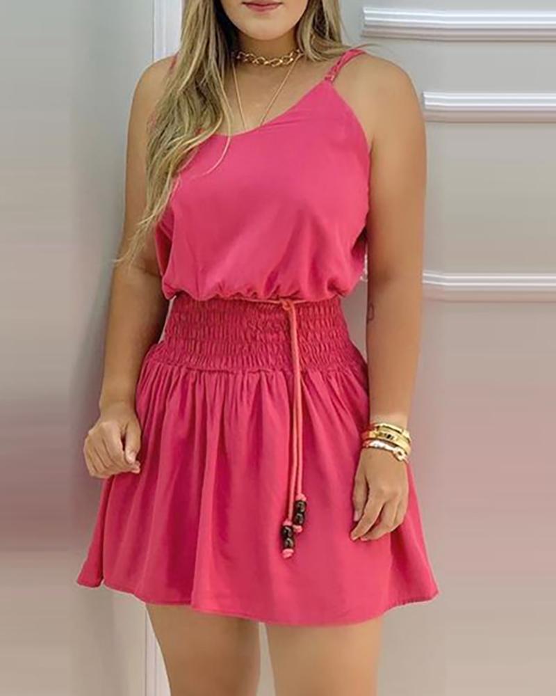 

Shirring Detail Spaghetti Strap Casual Dress, Hot pink