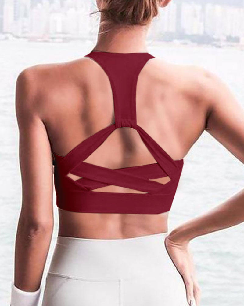 

Plain Racer Back Sports Bra, Wine red